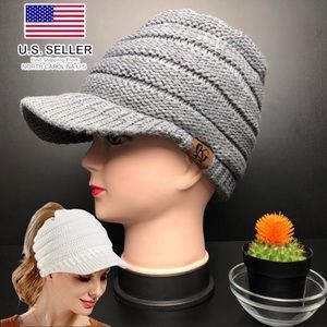 Women Winter Knit Messy Bun Ponytail Beanie Winter Warm Hat For Girls Women